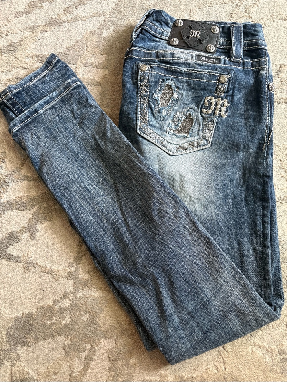 Miss Me Women's Embellished Skinny Jeans - Blue Denim